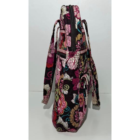 Vera Bradley MOD FLORAL PINK Double Handle Tote Bag Quilted Brown Floral - Picture 5 of 8